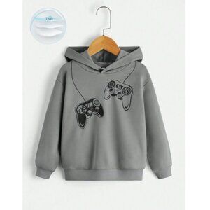 SHEIN Young Boy Casual Comfortable Gaming Print Long Sleeve Hoodie Gray -Size 7‎